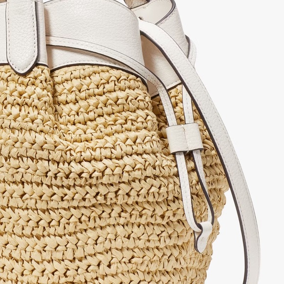 NWT💃Kate Spade Dumpling Straw Large Satchel Bag, Parchment - Picture 5 of 12